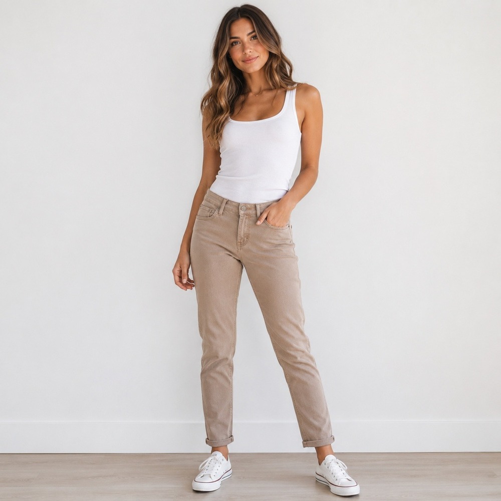 Kut from the Kloth Amy Crop Straight Leg‎ Jeans Tan Khaki Size 12 Raw Cuff